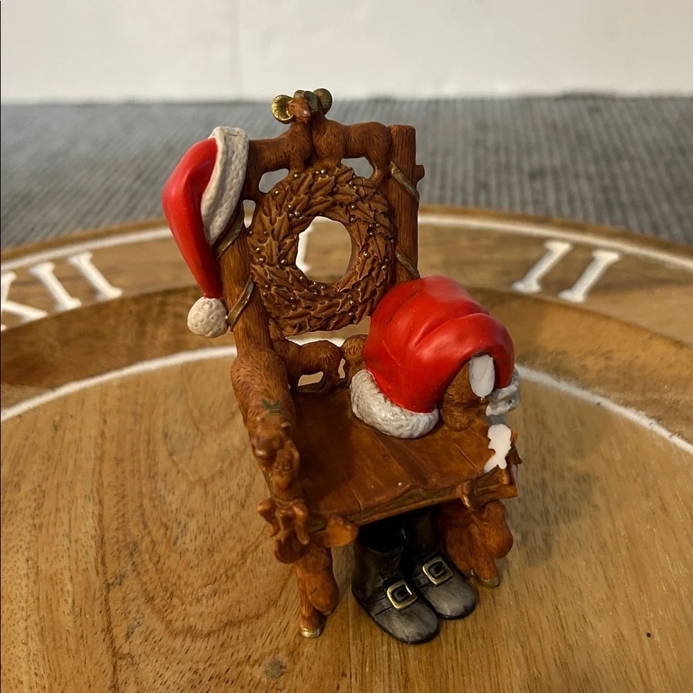 Hallmark Christmas tree ornament trio: 1991 Santa, 2000 chair, 2001 snowman